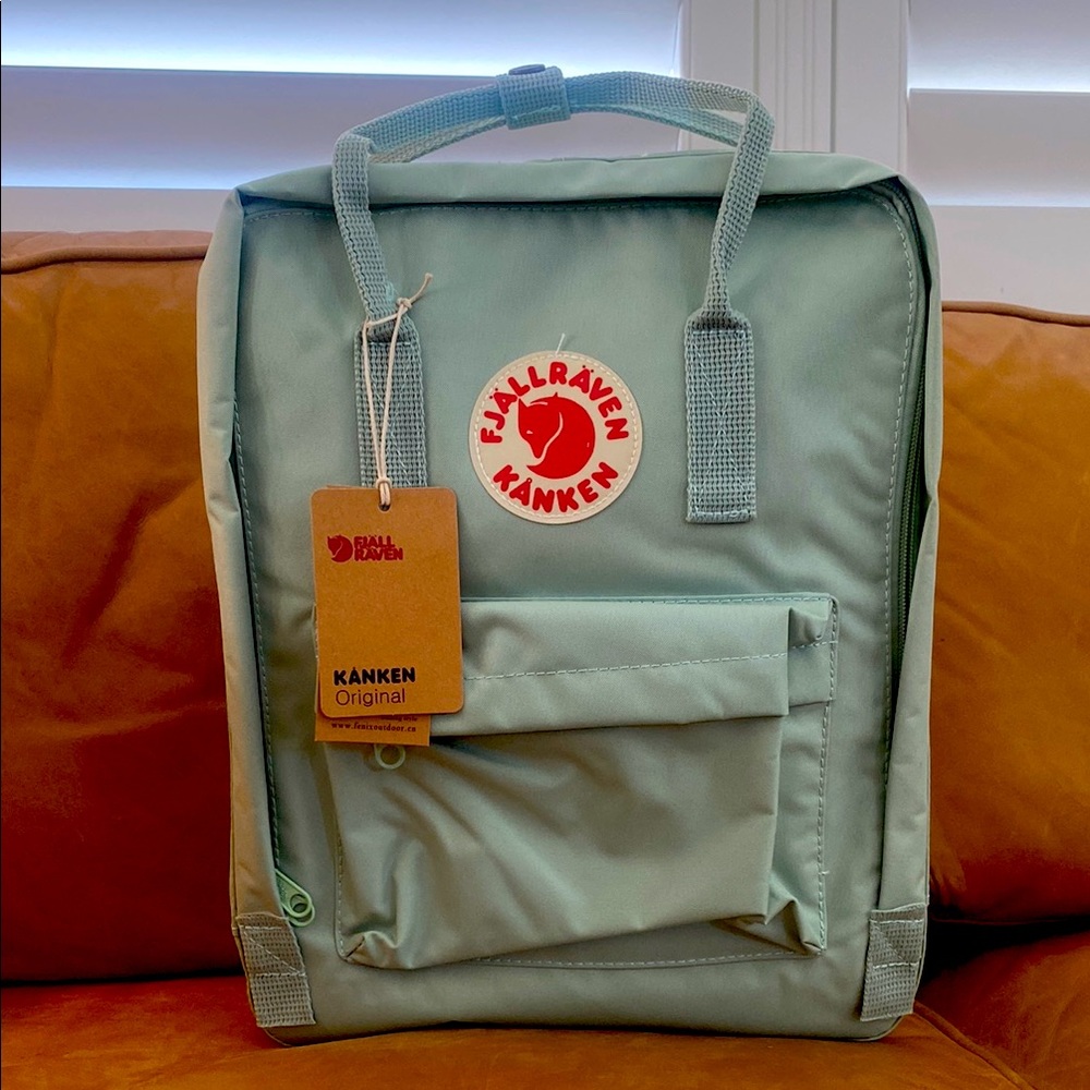 Mint green classic sized Fjallraven backpack